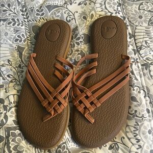 Sanuk Brown Sandals with Crisscross Straps and Textured Sole